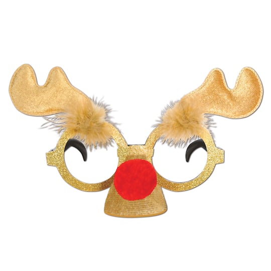 Beistle Gold Glittered Reindeer Glasses, 2ct.